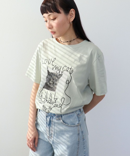 Three Four Time(スリーフォータイム)の「CAT落書き刺繍Tシャツ(Tシャツ/カットソー・レディース・オフホワイト/グレー・FREE)」の8枚目の写真