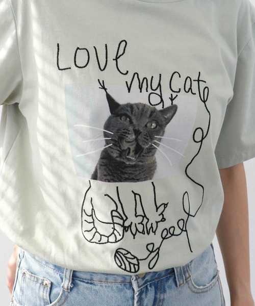Three Four Time(スリーフォータイム)の「CAT落書き刺繍Tシャツ(Tシャツ/カットソー・レディース・オフホワイト/グレー・FREE)」の10枚目の写真