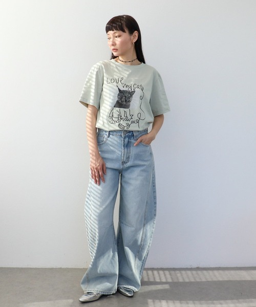 Three Four Time(スリーフォータイム)の「CAT落書き刺繍Tシャツ(Tシャツ/カットソー・レディース・オフホワイト/グレー・FREE)」の11枚目の写真