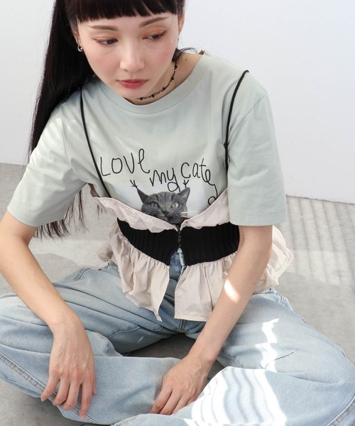 Three Four Time(スリーフォータイム)の「CAT落書き刺繍Tシャツ(Tシャツ/カットソー・レディース・オフホワイト/グレー・FREE)」の14枚目の写真