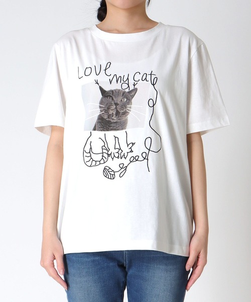 Three Four Time(スリーフォータイム)の「CAT落書き刺繍Tシャツ(Tシャツ/カットソー・レディース・オフホワイト/グレー・FREE)」の15枚目の写真