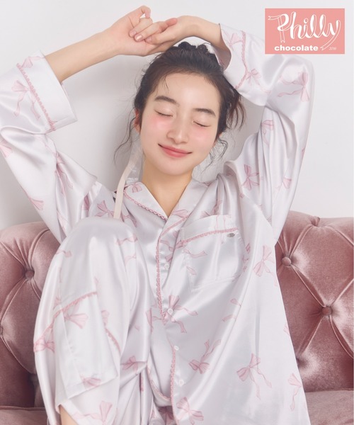 セール】【Philly chocolate×Heather】リボンサテンルームウェア