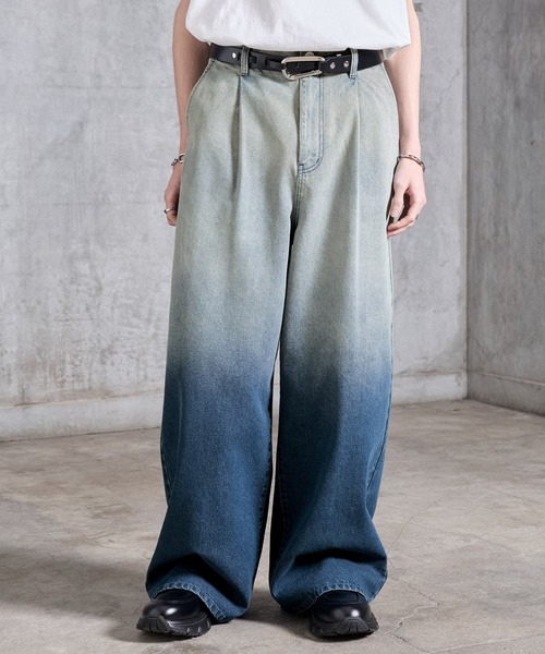 SERACE（セラス）の「【SERACE】Vintage gradation wide baggy denim pants / ヴィンテージグラデーションワイドバギーデニムパンツ（デニムパンツ・メンズ・グレー/ブルー/ブラック・L/M/S）」の3枚目の写真