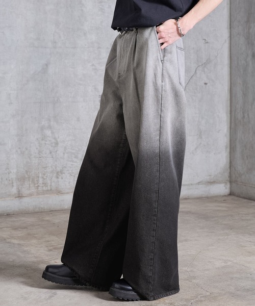 SERACE（セラス）の「【SERACE】Vintage gradation wide baggy denim pants / ヴィンテージグラデーションワイドバギーデニムパンツ（デニムパンツ・メンズ・グレー/ブルー/ブラック・L/M/S）」の4枚目の写真