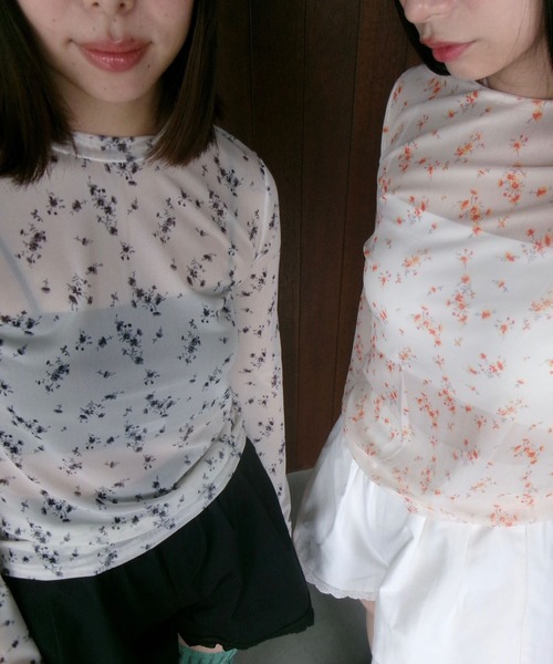 SANSeLF（サンセルフ）の「【SANSeLF】フラワーシアートップス saw26s030（その他トップス・レディース・ブラック/オレンジ・FREE）」の4枚目の写真