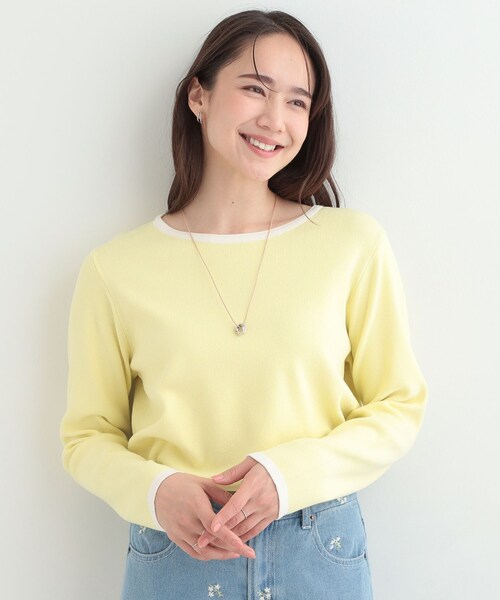 SHOO・LA・RUE（シューラルー）の「【洗濯機可/S-LL/アンサンブル可】すっきりと好印象 配色クルーネックニット（ニット/セーター・レディース・ライトグレー系4/ライトイエロー系5/ブルー系9/ネイビー系4・02/03/04/01）」の10枚目の写真