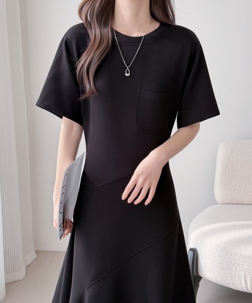 ABITOKYO(アビトーキョー)の「半袖アシメ段ボールニットワンピース(ワンピース・レディース・グレー/ベージュ/ブラック・L/M)」の6枚目の写真