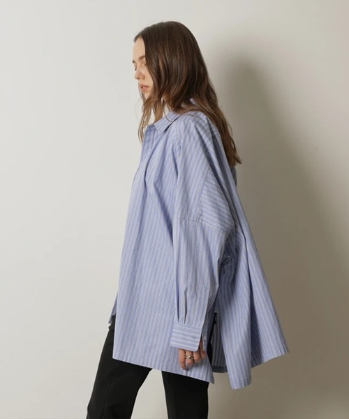 CADUNE（カデュネ）の「オックスビッグシャツ（シャツ/ブラウス・レディース・ライトブルー/ホワイト/ストライプ/ピンク・38）」の11枚目の写真
