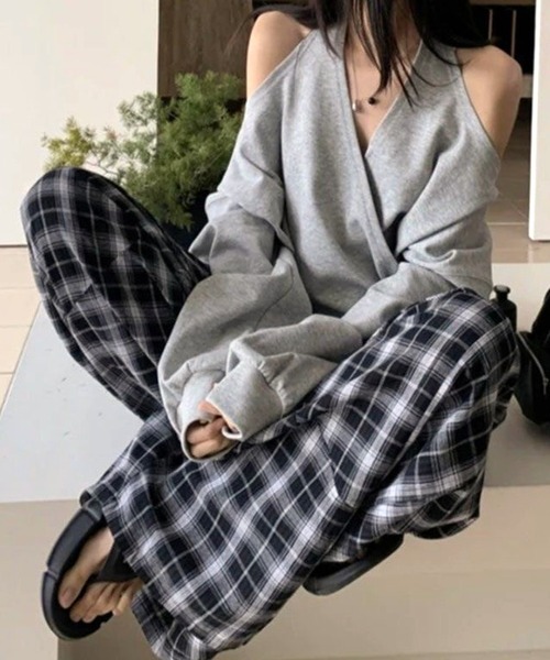 CANVAS+(キャンバスプラス)の「【CANVAS+】チェック柄ワイドルーズパンツ(その他パンツ・レディース・ブラック/ホワイト・M)」の11枚目の写真