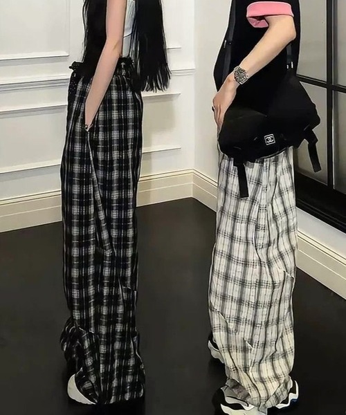 CANVAS+(キャンバスプラス)の「【CANVAS+】チェック柄ワイドルーズパンツ(その他パンツ・レディース・ブラック/ホワイト・M)」の14枚目の写真