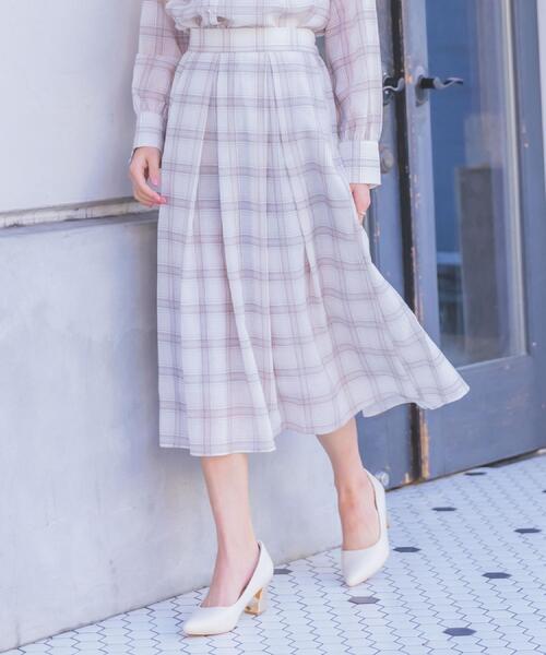 ITS'DEMO（イッツデモ）の「【セットアップ可／手洗い可】シアーチェックスカート（スカート・レディース・ベージュ系その他4/グレー系1/ライトパープル・00）」の4枚目の写真