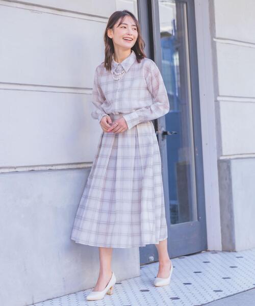 ITS'DEMO（イッツデモ）の「【セットアップ可／手洗い可】シアーチェックスカート（スカート・レディース・ベージュ系その他4/グレー系1/ライトパープル・00）」の5枚目の写真