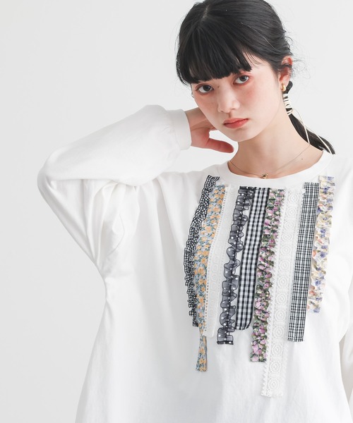 somari imagination(ソマリ イマジネーション)の「『プリントテープデザインカットソー』(Tシャツ/カットソー・レディース・オフホワイト/チャコール・FREE)」の3枚目の写真