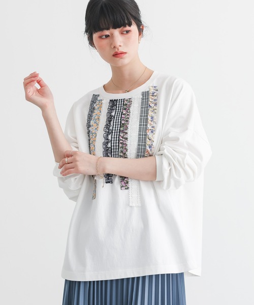 somari imagination(ソマリ イマジネーション)の「『プリントテープデザインカットソー』(Tシャツ/カットソー・レディース・オフホワイト/チャコール・FREE)」の4枚目の写真