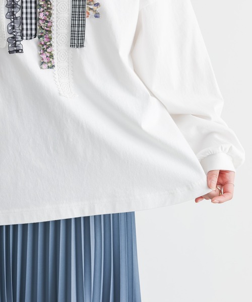 somari imagination(ソマリ イマジネーション)の「『プリントテープデザインカットソー』(Tシャツ/カットソー・レディース・オフホワイト/チャコール・FREE)」の11枚目の写真