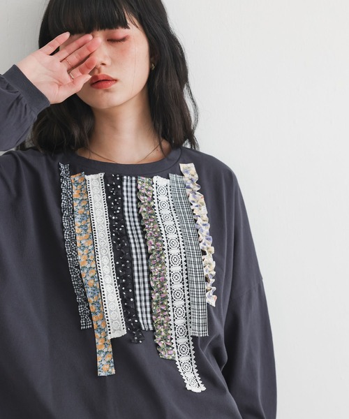 somari imagination(ソマリ イマジネーション)の「『プリントテープデザインカットソー』(Tシャツ/カットソー・レディース・オフホワイト/チャコール・FREE)」の12枚目の写真