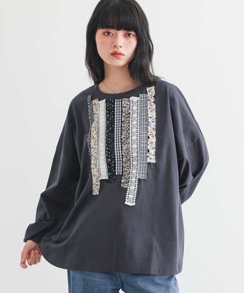 somari imagination(ソマリ イマジネーション)の「『プリントテープデザインカットソー』(Tシャツ/カットソー・レディース・オフホワイト/チャコール・FREE)」の13枚目の写真