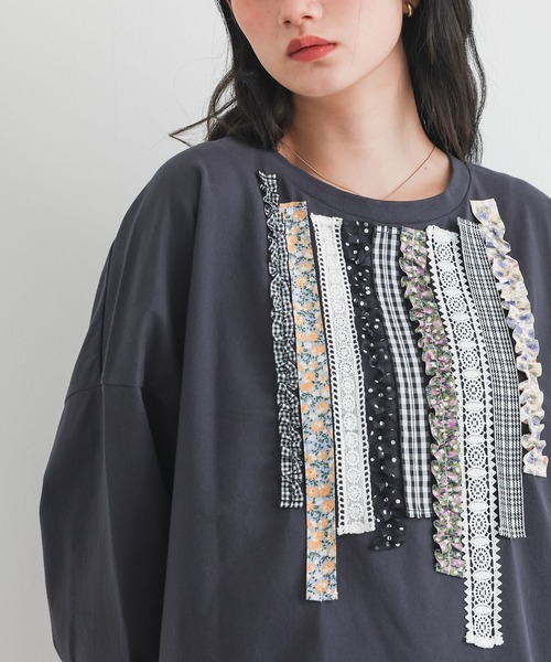 somari imagination(ソマリ イマジネーション)の「『プリントテープデザインカットソー』(Tシャツ/カットソー・レディース・オフホワイト/チャコール・FREE)」の17枚目の写真