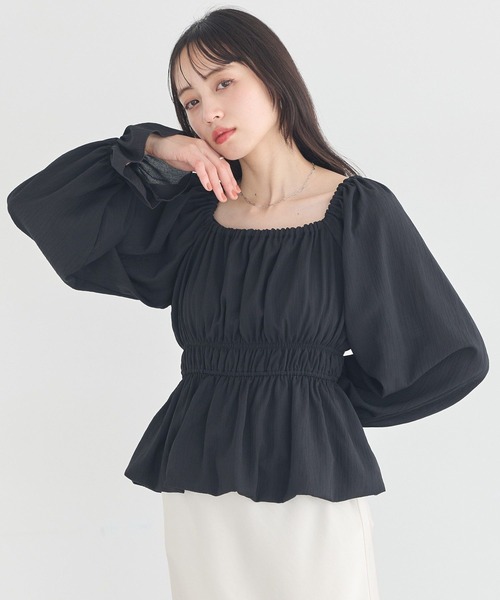 earth music&ecology(アースミュージックアンドエコロジー)の「バルーンヘムブラウス(シャツ/ブラウス・レディース・オフホワイト/ブラック/ピンク・FREE)」の4枚目の写真