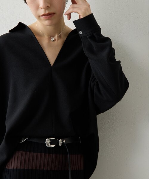 Whim Gazette(ウィムガゼット)の「スキッパージョーゼットブラウス(シャツ/ブラウス・レディース・ブラック/オフホワイト・FREE)」の17枚目の写真