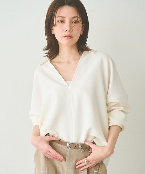 Whim Gazette(ウィムガゼット)の「スキッパージョーゼットブラウス(シャツ/ブラウス・レディース・ブラック/オフホワイト・FREE)」の1枚目の写真