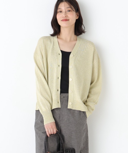 human woman（ヒューマンウーマン）の「◆ペーパーヤーンＶネックカーディガン（カーディガン/ボレロ・レディース・ネイビー/イエロー/グレー・MEDIUM）」の3枚目の写真