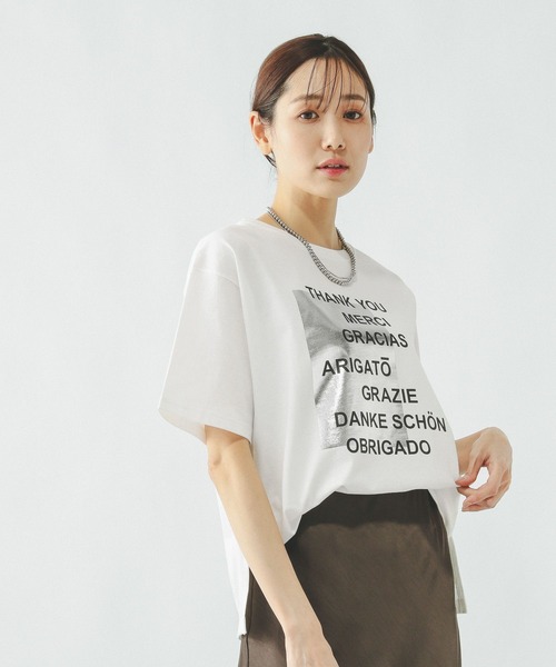 GLOBAL WORK（グローバルワーク）の「ヘビロッTEEプリント半袖/636798（Tシャツ/カットソー・レディース・ブラウン/ホワイト系その他3/チャコールグレー/ホワイト系その他2/ホワイト/ホワイト系2/ホワイト系1/イエロー系その他/ブラック系・LARGE/MEDIUM）」の4枚目の写真