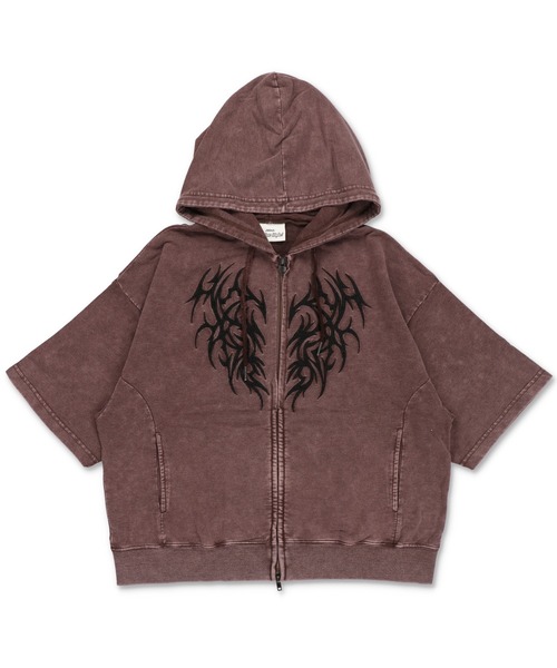 SPINNS（スピンズ）の「短丈半袖ダブルジップパーカー/トライバル刺繍/スノーウォッシュ加工（パーカー・メンズ・ブラック/ブラック系その他/ブラウン系その他/グリーン系その他・ONESIZE）」の12枚目の写真