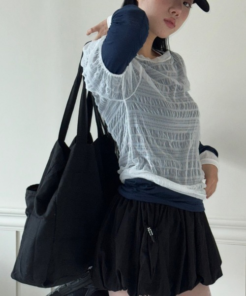 Lis ardent(リスアルダン)の「春夏新作シアー半袖Tシャツ/レイヤード着(Tシャツ/カットソー・レディース・ホワイト/ブルー/アイボリー/ブラック・M)」の1枚目の写真