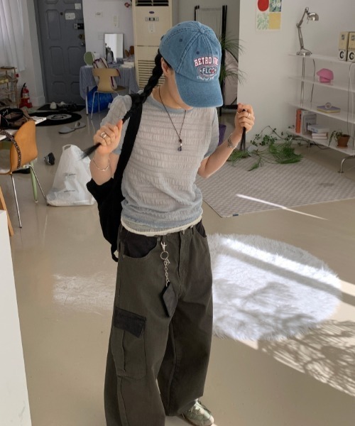 Lis ardent(リスアルダン)の「春夏新作シアー半袖Tシャツ/レイヤード着(Tシャツ/カットソー・レディース・ホワイト/ブルー/アイボリー/ブラック・M)」の21枚目の写真