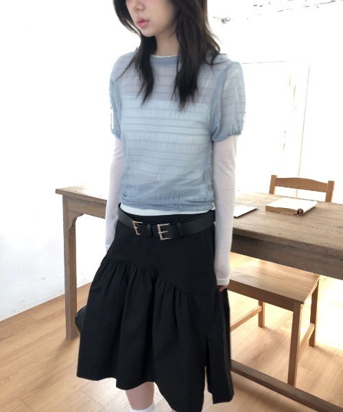 Lis ardent(リスアルダン)の「春夏新作シアー半袖Tシャツ/レイヤード着(Tシャツ/カットソー・レディース・ホワイト/ブルー/アイボリー/ブラック・M)」の15枚目の写真