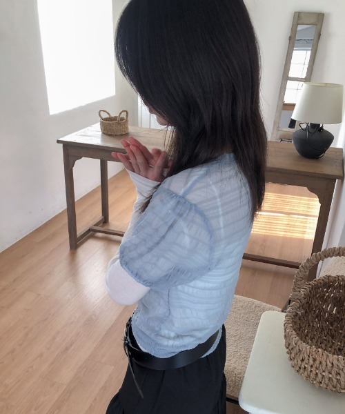 Lis ardent(リスアルダン)の「春夏新作シアー半袖Tシャツ/レイヤード着(Tシャツ/カットソー・レディース・ホワイト/ブルー/アイボリー/ブラック・M)」の19枚目の写真