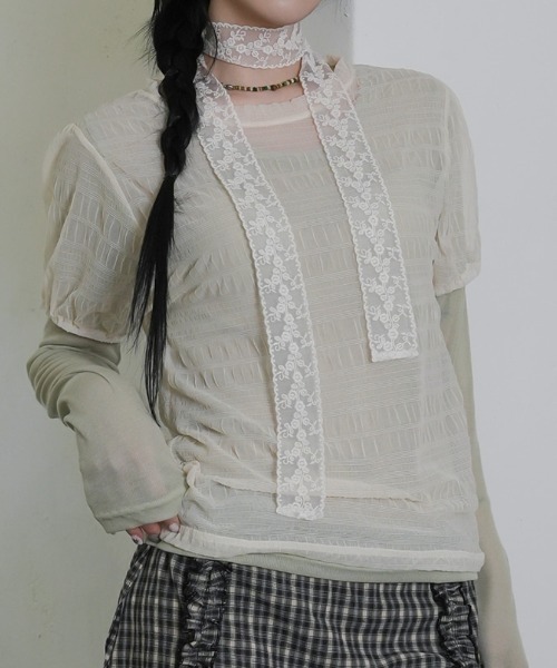 Lis ardent(リスアルダン)の「春夏新作シアー半袖Tシャツ/レイヤード着(Tシャツ/カットソー・レディース・ホワイト/ブルー/アイボリー/ブラック・M)」の10枚目の写真