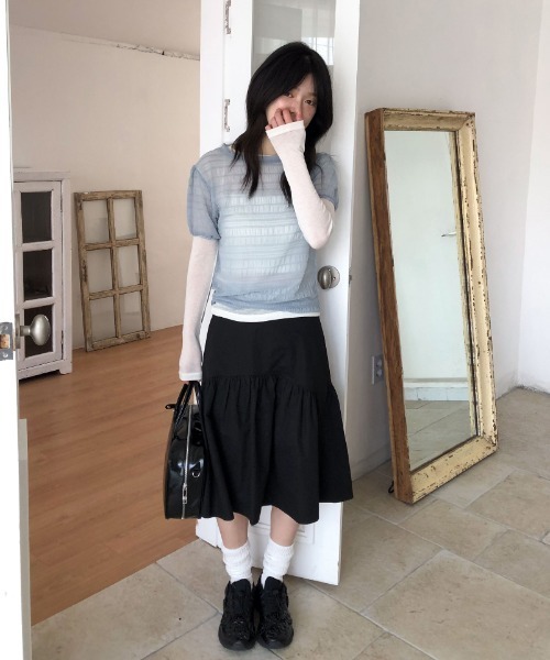 Lis ardent(リスアルダン)の「春夏新作シアー半袖Tシャツ/レイヤード着(Tシャツ/カットソー・レディース・ホワイト/ブルー/アイボリー/ブラック・M)」の16枚目の写真