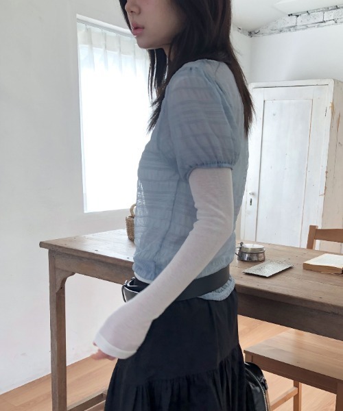 Lis ardent(リスアルダン)の「春夏新作シアー半袖Tシャツ/レイヤード着(Tシャツ/カットソー・レディース・ホワイト/ブルー/アイボリー/ブラック・M)」の18枚目の写真