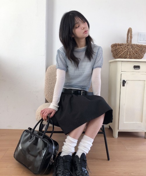 Lis ardent(リスアルダン)の「春夏新作シアー半袖Tシャツ/レイヤード着(Tシャツ/カットソー・レディース・ホワイト/ブルー/アイボリー/ブラック・M)」の17枚目の写真