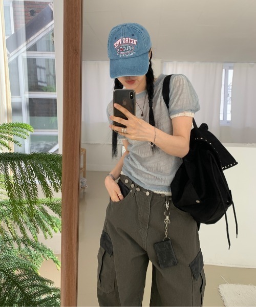 Lis ardent(リスアルダン)の「春夏新作シアー半袖Tシャツ/レイヤード着(Tシャツ/カットソー・レディース・ホワイト/ブルー/アイボリー/ブラック・M)」の22枚目の写真