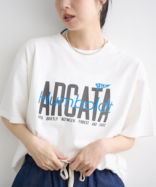 coen(コーエン)の「スポーティーロゴアソートプリントTシャツ(Tシャツ/カットソー・レディース・オフホワイト/ナチュラル/ライトブルー/ダークグレー・M/L)」の1枚目の写真