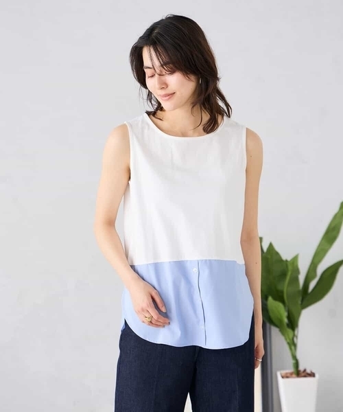 a.v.v（アーヴェヴェ）の「ｶｯﾄｿｰ（Tシャツ/カットソー・レディース・ダークインディゴブルー/ホワイト/アイボリー・40/38）」の4枚目の写真