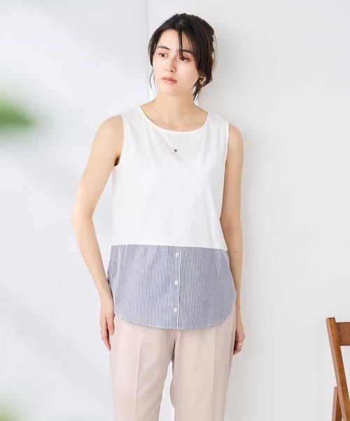 a.v.v（アーヴェヴェ）の「ｶｯﾄｿｰ（Tシャツ/カットソー・レディース・ダークインディゴブルー/ホワイト/アイボリー・40/38）」の10枚目の写真