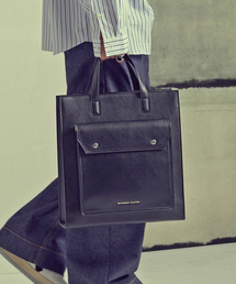 SATURDAY ELEVEN（サタデーイレブン）の「トップステッチレザーポケットトートバッグ_ブラック（トートバッグ）」