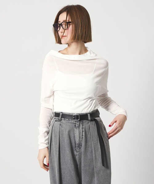 conte(コンテ)の「<conte>シアー ロングスリーブTシャツ(Tシャツ/カットソー・レディース・ホワイト/ブラック・FREE)」の5枚目の写真