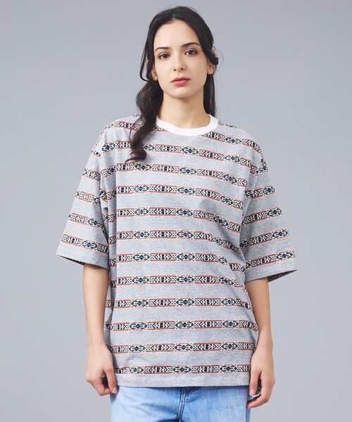 PENDLETON(ペンドルトン)の「【PENDLETON/ペンドルトン】Jacquard Tee / ジャガード 総柄 ボーダーTシャツ / ユニセックス(Tシャツ/カットソー・メンズ・ピンク系その他/ブルー系その他/ホワイト系その他・L/M)」の1枚目の写真