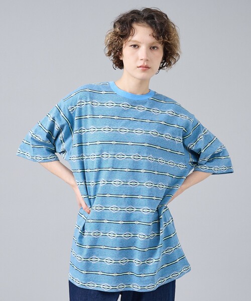 PENDLETON(ペンドルトン)の「【PENDLETON/ペンドルトン】Jacquard Tee / ジャガード 総柄 ボーダーTシャツ / ユニセックス(Tシャツ/カットソー・メンズ・ピンク系その他/ブルー系その他/ホワイト系その他・L/M)」の2枚目の写真