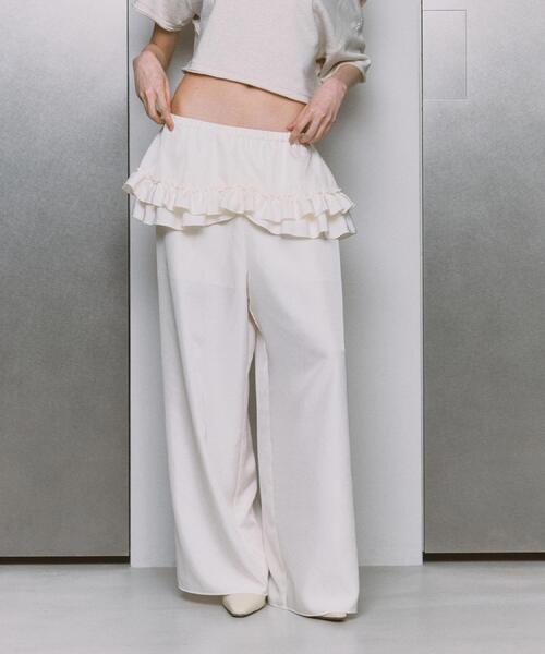 CODE A(コードエー)の「frill wide pants(その他パンツ・レディース・ホワイト/ダークグレー・00)」の1枚目の写真