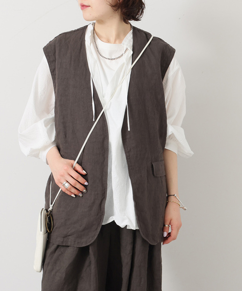 JOURNAL STANDARD LUXE（ジャーナルスタンダード　ラックス）の「リネンヘリンボン ベスト（その他アウター・レディース・グレー/ブラウン・FREE）」の2枚目の写真