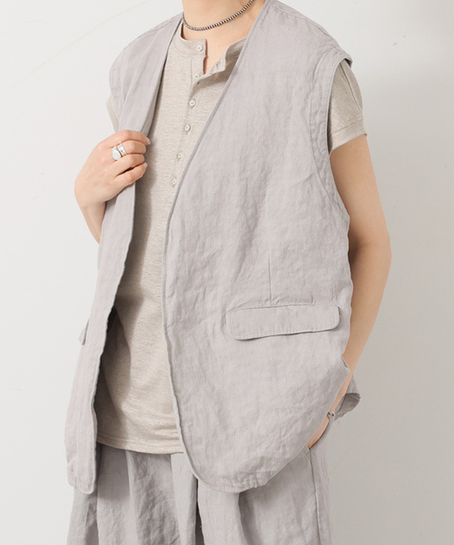 JOURNAL STANDARD LUXE（ジャーナルスタンダード　ラックス）の「リネンヘリンボン ベスト（その他アウター・レディース・グレー/ブラウン・FREE）」の8枚目の写真