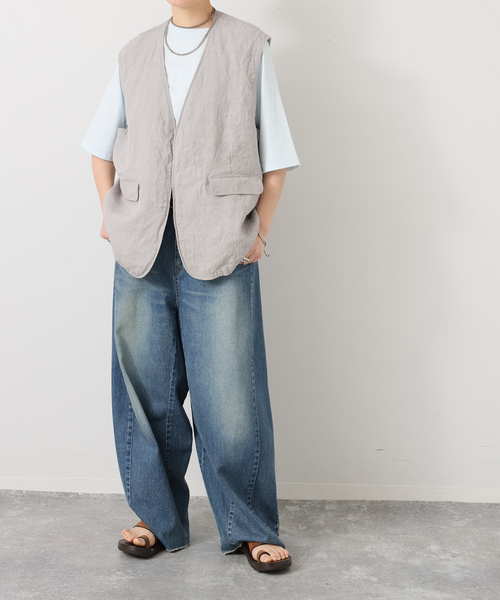 JOURNAL STANDARD LUXE（ジャーナルスタンダード　ラックス）の「リネンヘリンボン ベスト（その他アウター・レディース・グレー/ブラウン・FREE）」の4枚目の写真