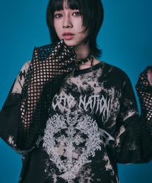 ［PSYCHO☆NATION サイコネーション］グラフィック ロゴプリント タイダイ染め オーバーサイズTシャツ＋メッシュ ロングTシャツ アンサンブル2点セット