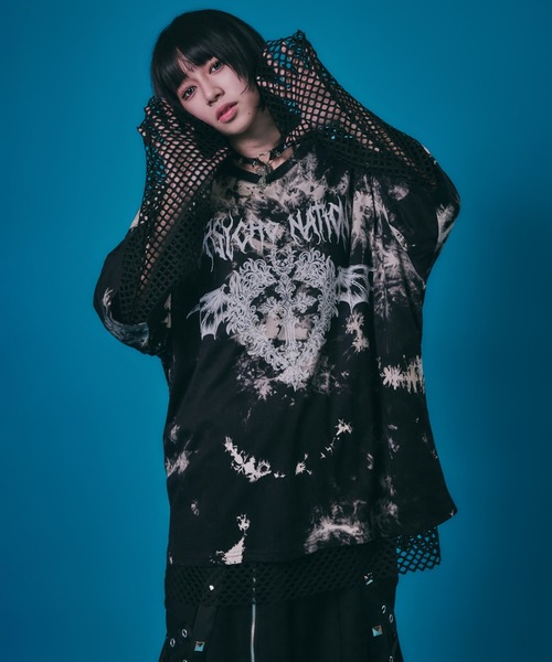 BENDER TOKYO（ベンダートウキョウ）の「［PSYCHO☆NATION サイコネーション］グラフィック ロゴプリント タイダイ染め オーバーサイズTシャツ＋メッシュ ロングTシャツ アンサンブル2点セット（アンサンブル・メンズ・ホワイト系/ブラック系・L/M）」の8枚目の写真